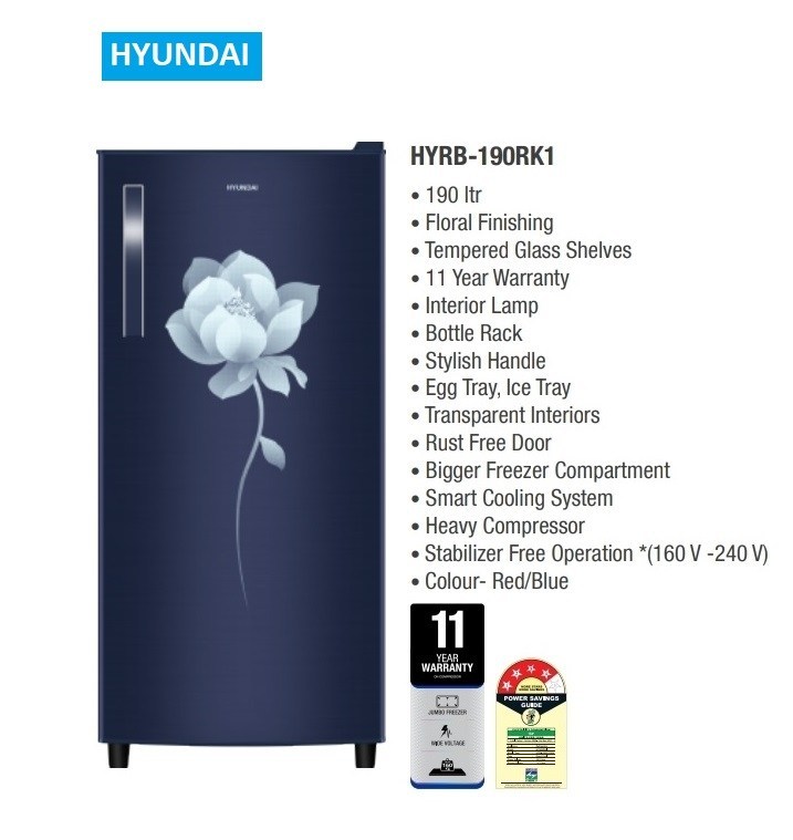 Hyundai 190 Liters Single Door Refrigerator: HYRB-190RK1